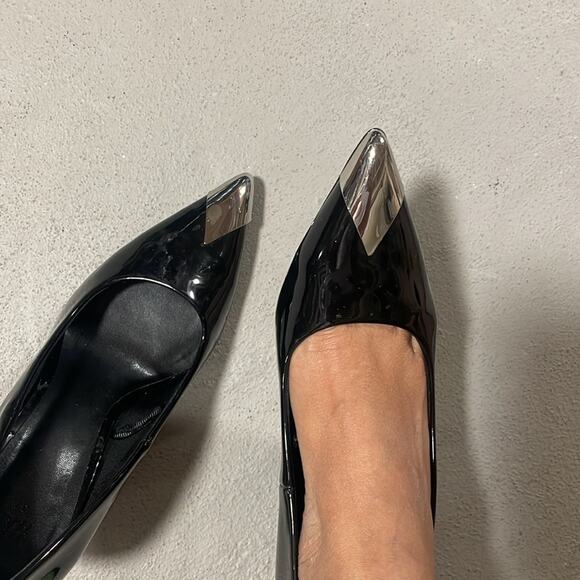 H&M Silver Toe Cap Pointed Patent Black Pumps Size 37 - Picture 5 of 5